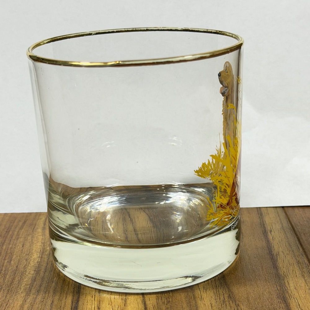 Golden Retriever Whiskey Glass Gold Rim Lowball Rocks Glass Dog Lover Barware - Picture 4 of 8